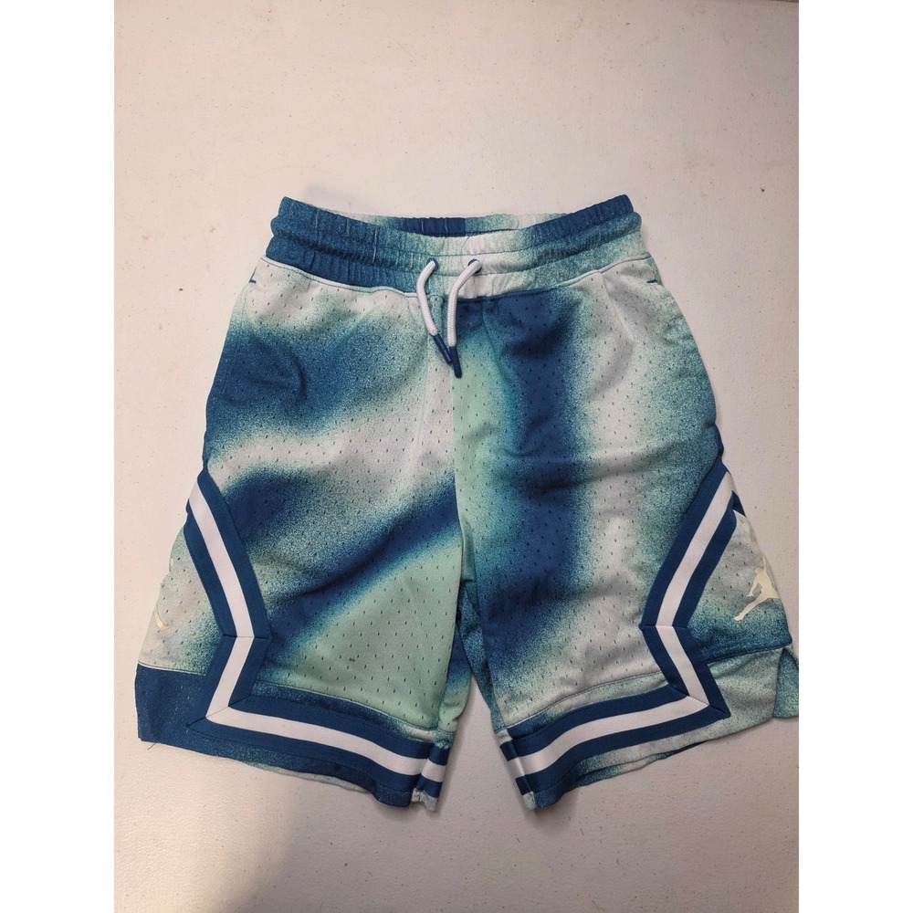 Jordan Boys Blue Teal Spray Paint Diamond Mesh Basketball Shorts Size M 10-12
